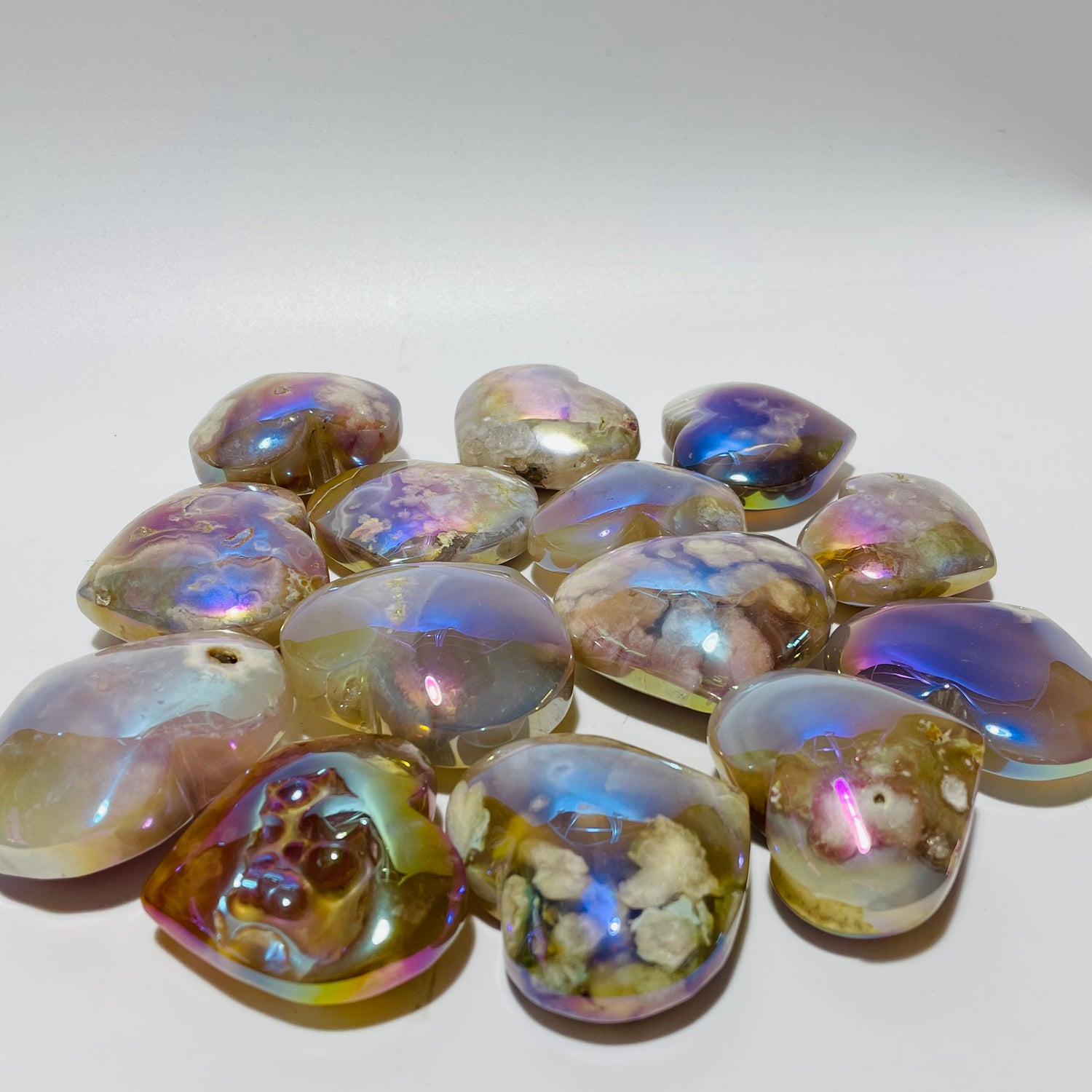 Aura Sakura Flower Agate Heart Wholesale -Wholesale Crystals
