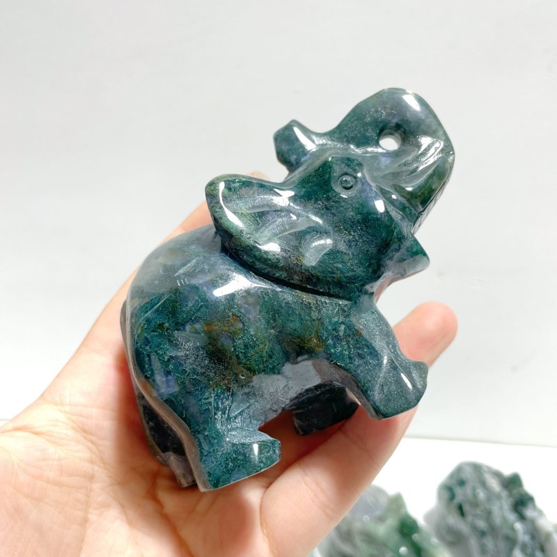 10 Pieces Beautiful Moss Agate Elephant Carving - Wholesale Crystals
