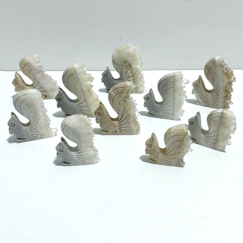 10 Pieces Clear Quartz Cluster Squirrel Carving - Wholesale Crystals