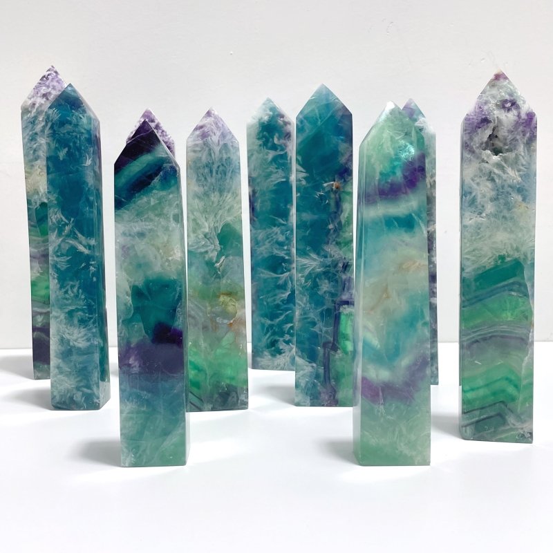 10 Pieces Large Feather Fluorite Four - Sided Tower Points - Wholesale Crystals