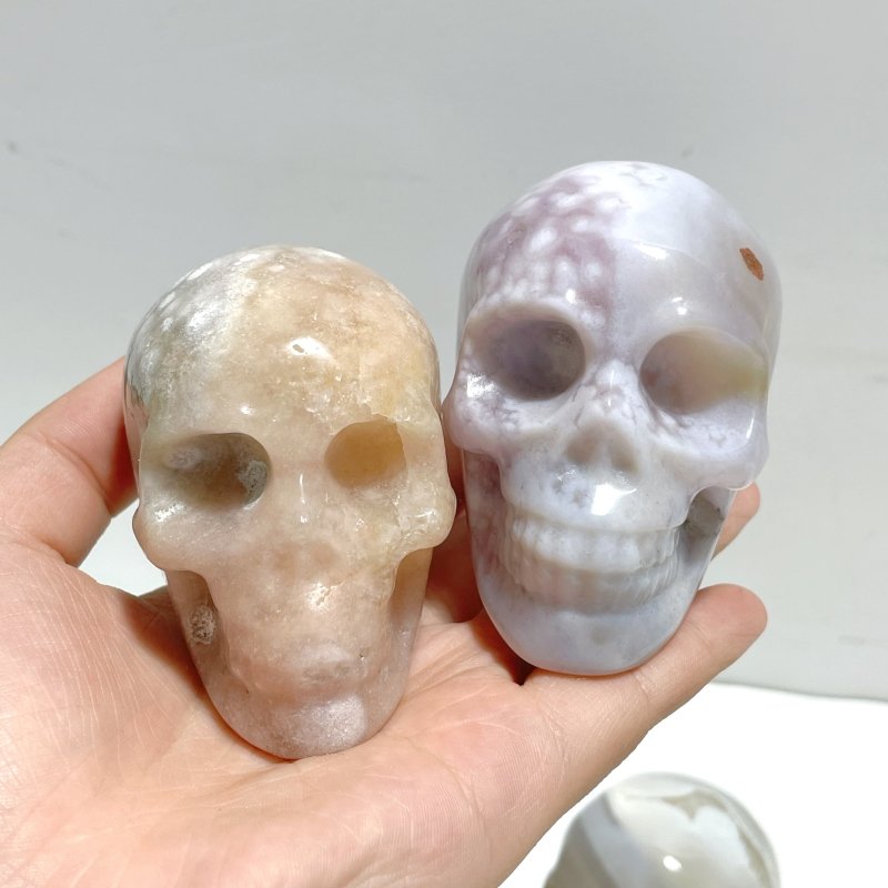 10 Pieces Sakura Flower Agate Skull Carving - Wholesale Crystals