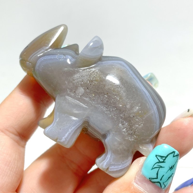 10 pieces Small Geode Agate Druzy Rhino Carving - Wholesale Crystals