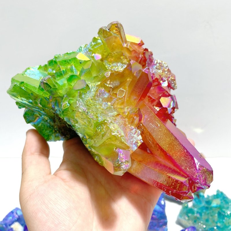 11 Pieces Aura Colorful Clear Quartz Cluster - Wholesale Crystals
