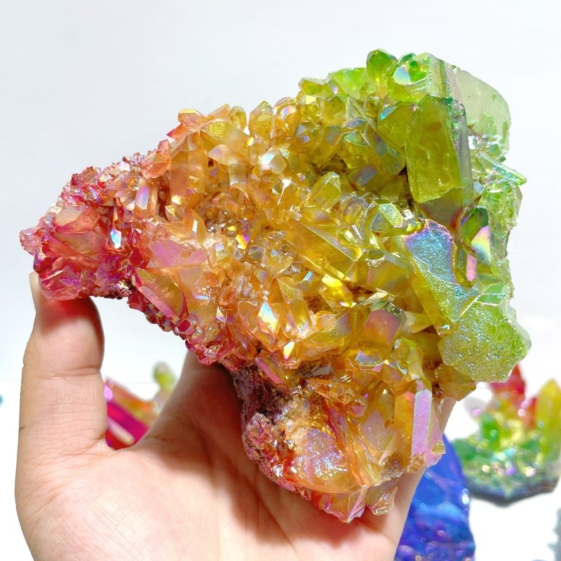 11 Pieces Aura Colorful Clear Quartz Cluster - Wholesale Crystals