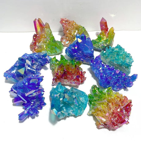 11 Pieces Aura Colorful Clear Quartz Cluster - Wholesale Crystals