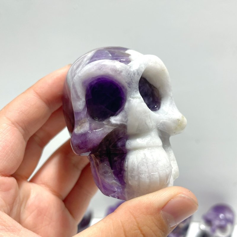11 Pieces Chevron Amethyst Skull Carving - Wholesale Crystals