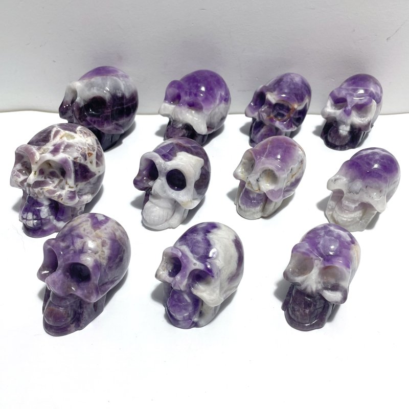 11 Pieces Chevron Amethyst Skull Carving - Wholesale Crystals