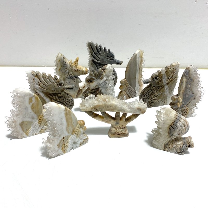 11 Pieces Cute Clear Quartz Cluster Animal Carving - Wholesale Crystals
