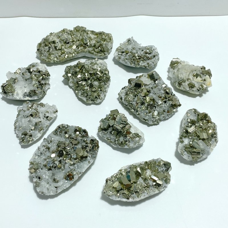 11 Pieces Pyrite Mixed Clear Quartz Cluster Specimen For Collection - Wholesale Crystals