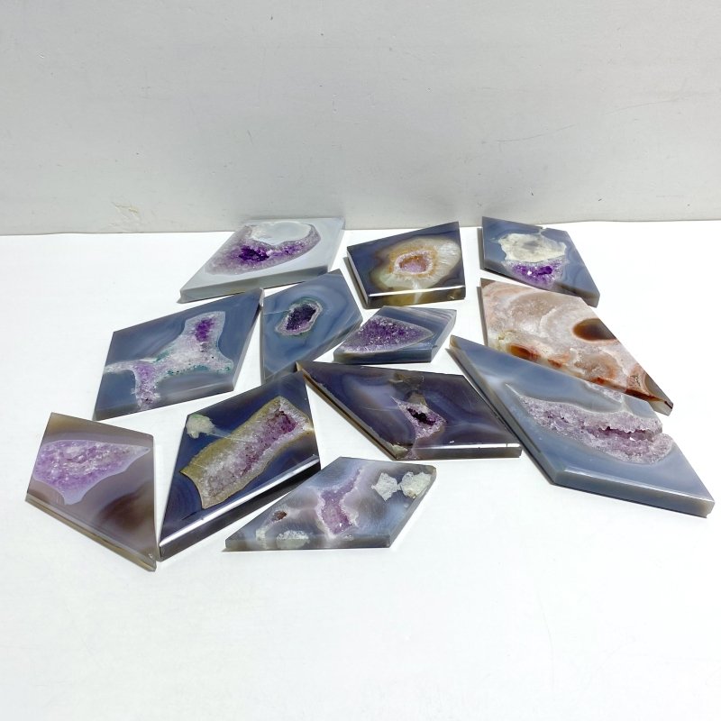 12 Pieces Beautiful Geode Druzy Agate Rhombus Shape - Wholesale Crystals