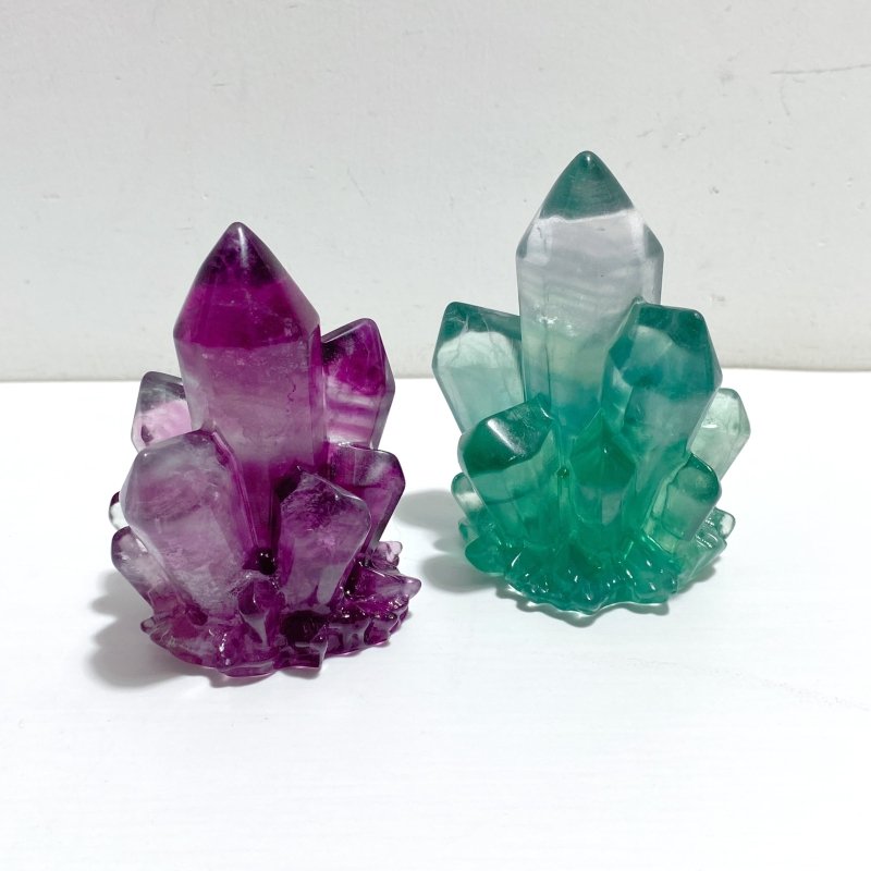 12 Pieces Beautiful Rainbow Fluorite Cluster Carving - Wholesale Crystals