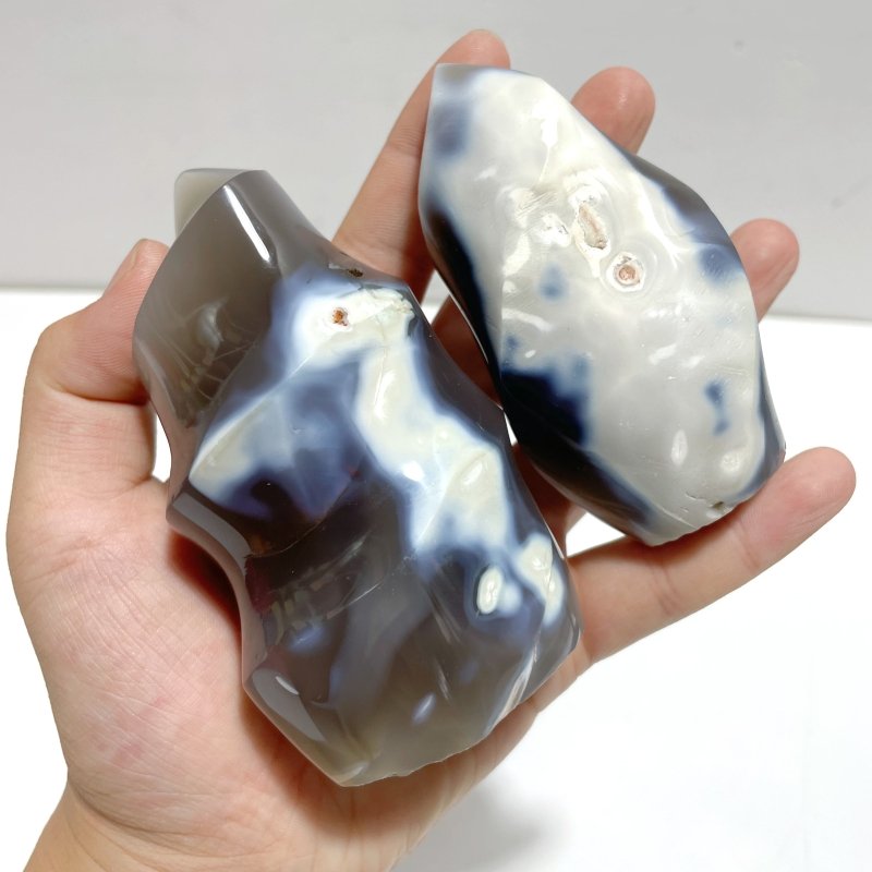 12 Pieces Black Orca Agate Flame Carving 1 - Wholesale Crystals