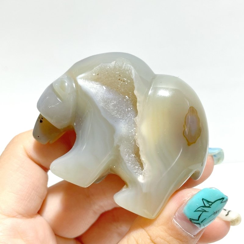 12 Pieces Geode Druzy Agate Bear Carving - Wholesale Crystals