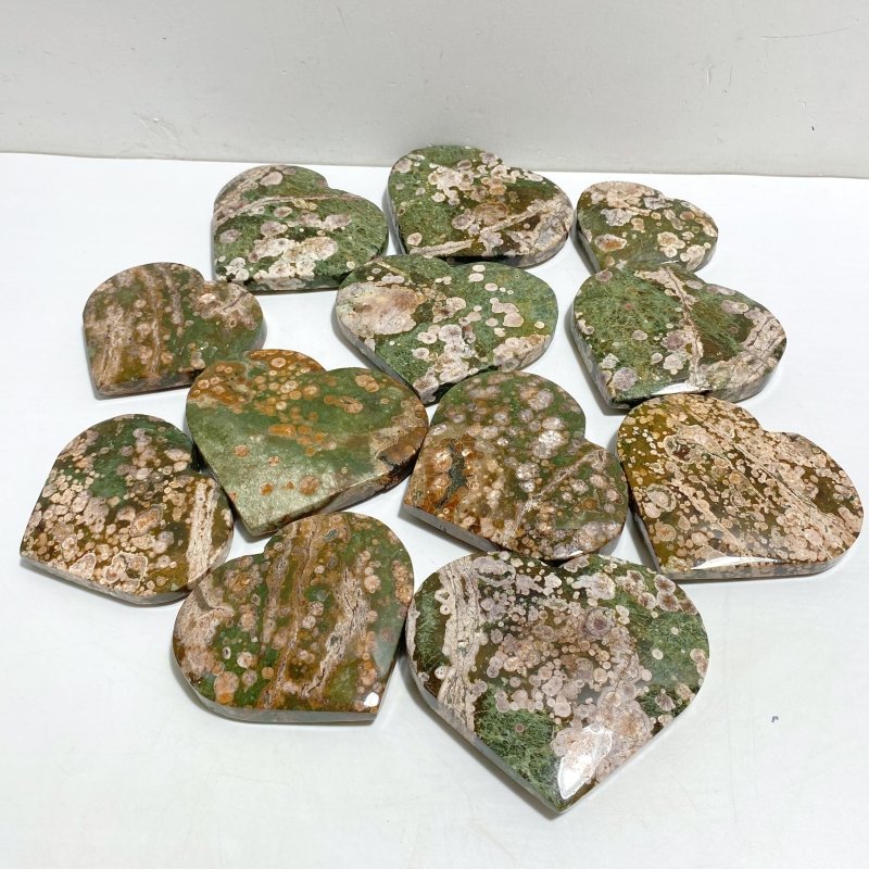 12 Pieces Large Rainforest Jasper Heart 2 -Wholesale Crystals