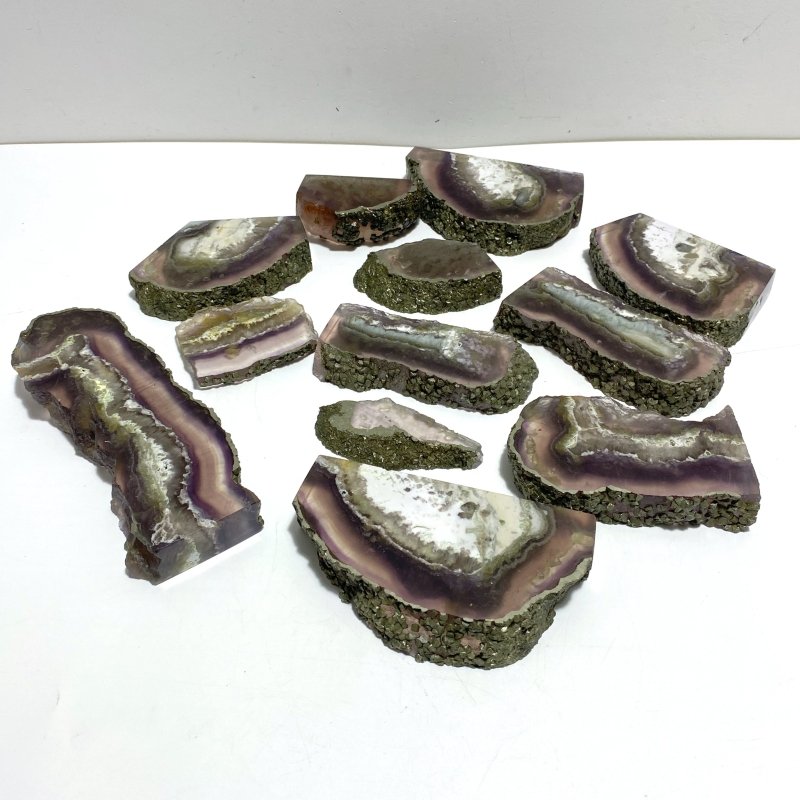 12 Pieces Unique Fluorite Mixed Pyrite Calcite Slab - Wholesale Crystals