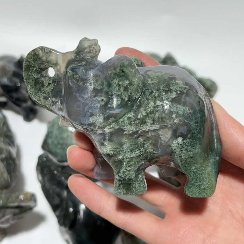 13 Pieces Beautiful Moss Agate Elephant Carving -Wholesale Crystals