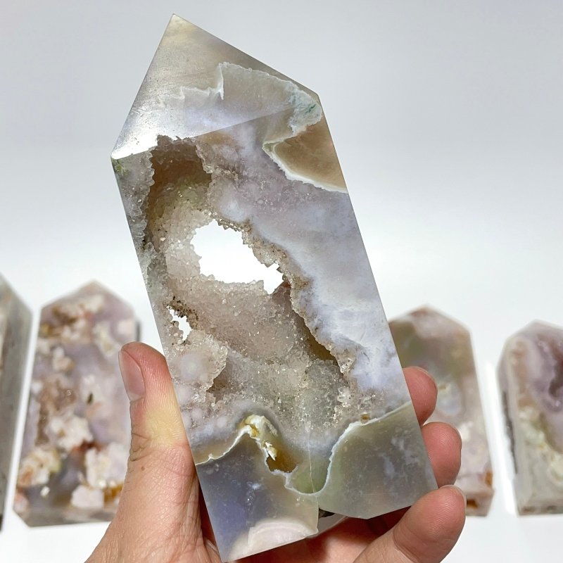 13 Pieces Geode Sakura Flower Agate Tower Points -Wholesale Crystals