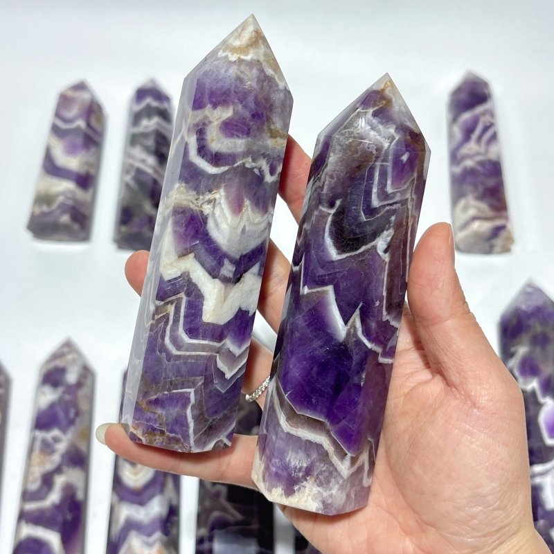 13 Pieces High Quality Chevron Amethyst Tower Points -Wholesale Crystals