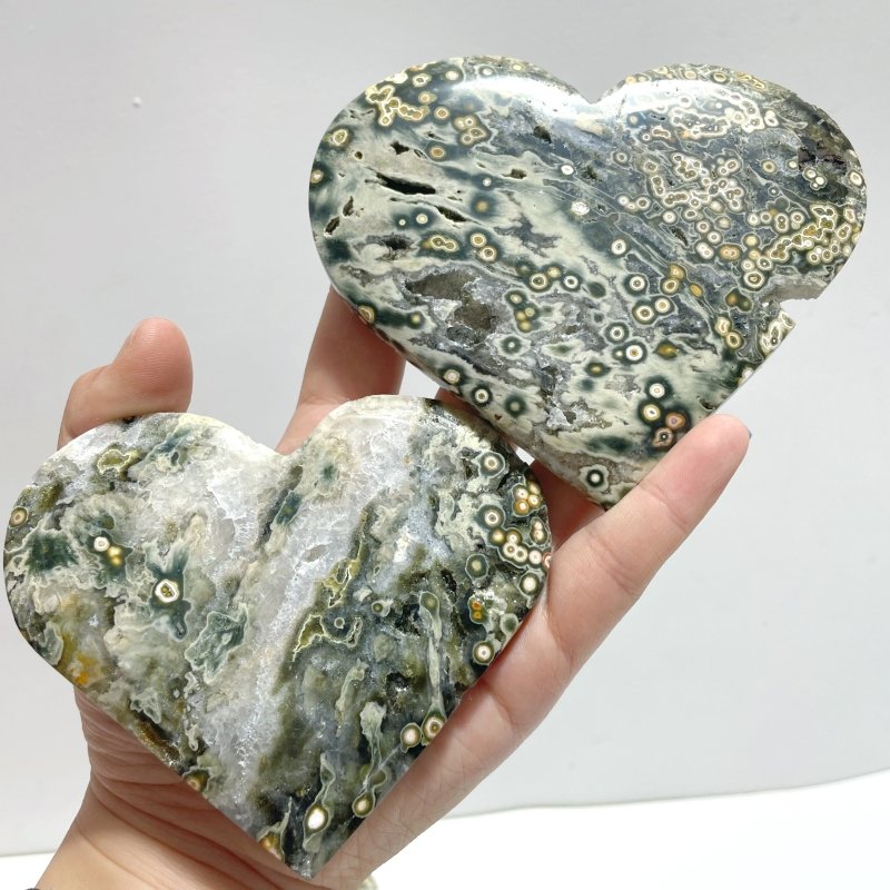 13 Pieces Large 8th Vein Ocean Jasper Heart 2 - Wholesale Crystals