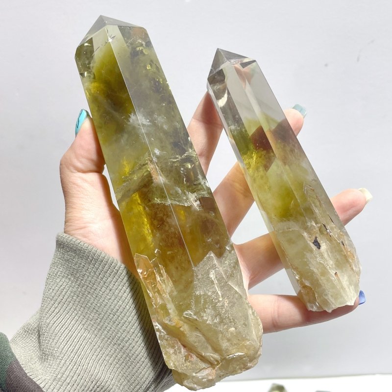 14 Pieces Citrine Tower Points Raw Bottom - Wholesale Crystals