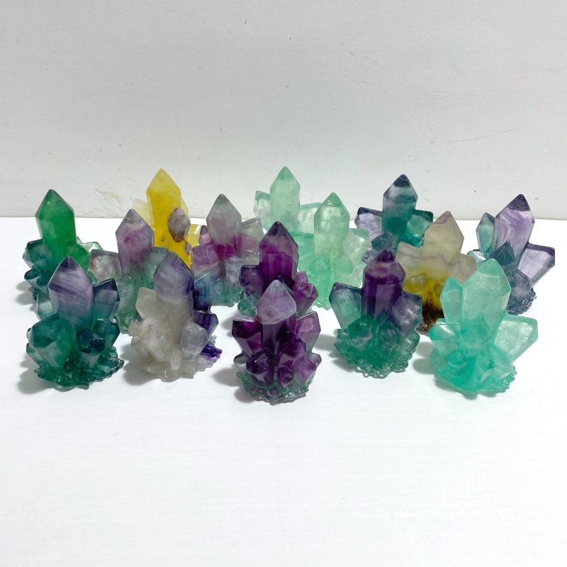 15 Pieces Beautiful Rainbow Fluorite Cluster Carving - Wholesale Crystals