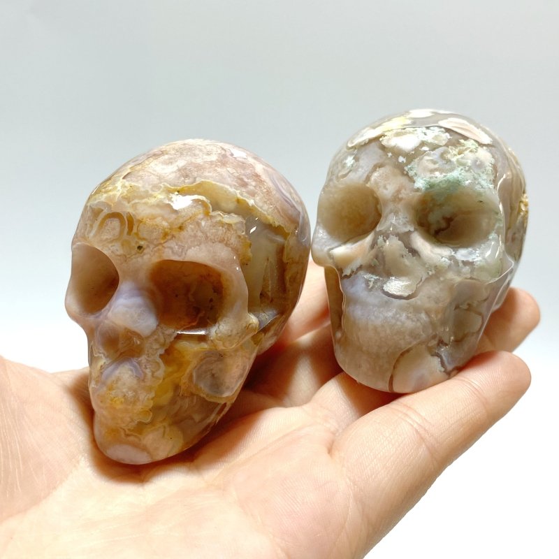 15 Pieces Sakura Flower Agate Skull Carving - Wholesale Crystals