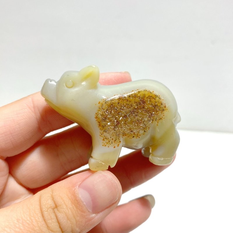 15 pieces Small Geode Agate Druzy Pig Carving - Wholesale Crystals