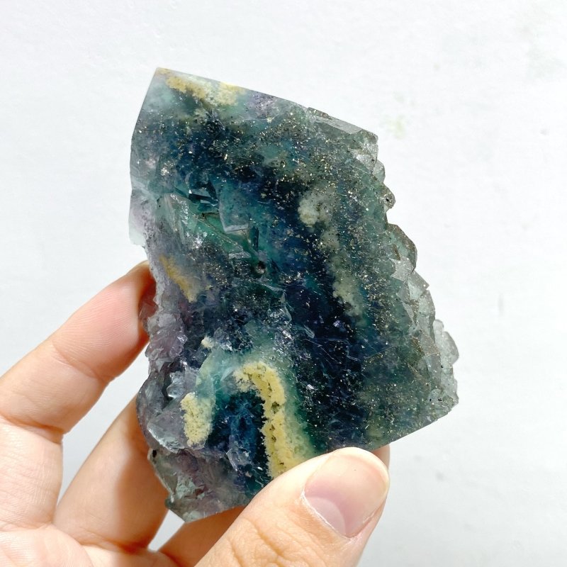 17 Pieces Blue Fluorite Mixed Pyrite Raw Side Tower Point -Wholesale Crystals