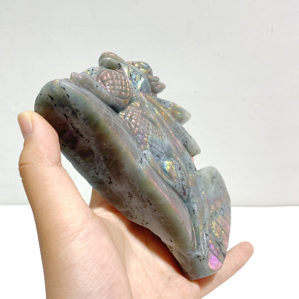 2 Pieces Beautiful Labradorite Flying Dragon Castle Carving