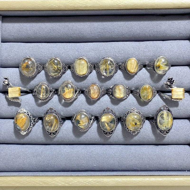 19 Pieces Golden Rutile Quartz Different Styles Ring -Wholesale Crystals