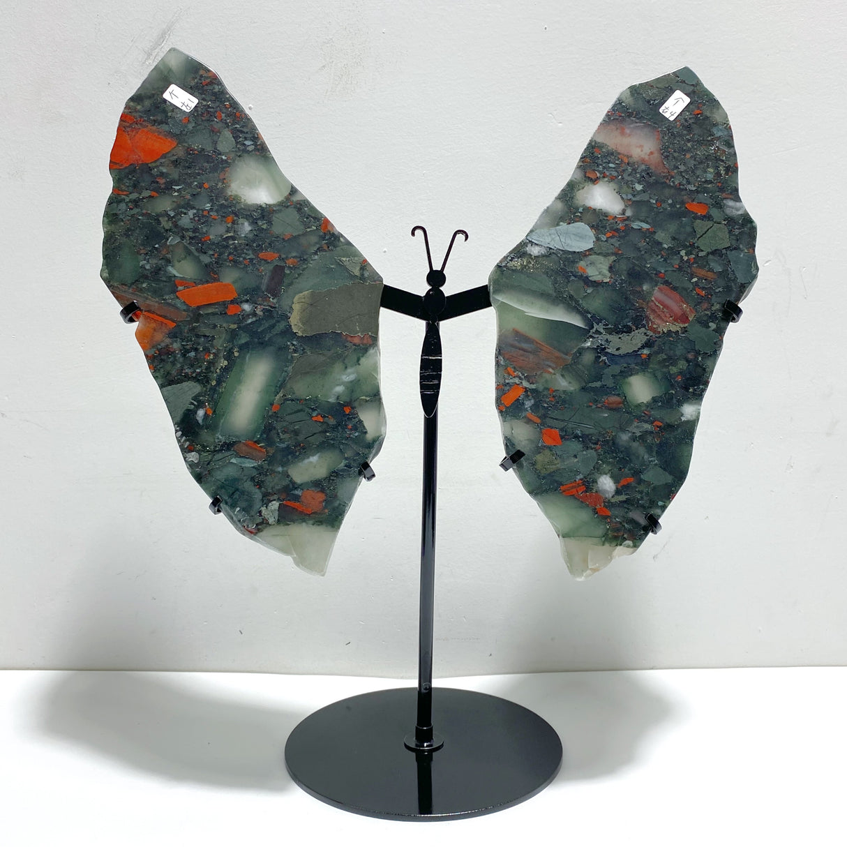 2 Pairs Africa Blood Stone Butterfly Wing Carving With Stand