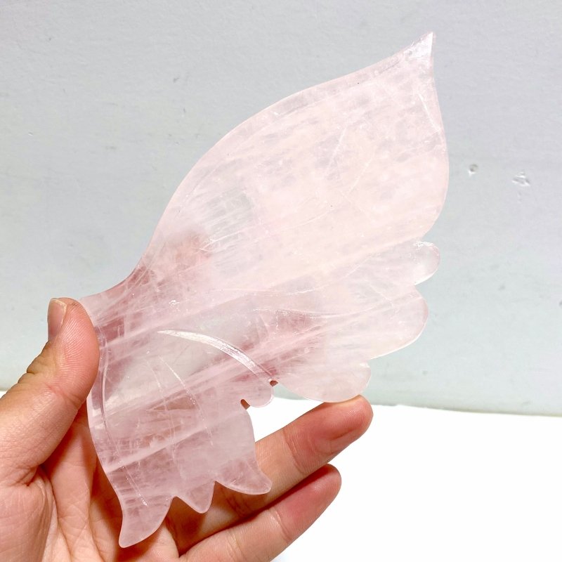 2 Pairs Rose Quartz Butterfly Wing Carving With Stand - Wholesale Crystals