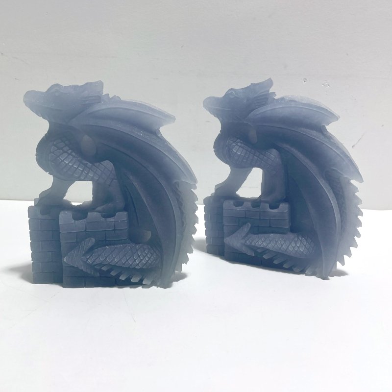 2 Pieces Blue Angelite Flying Dragon Castle Carving - Wholesale Crystals