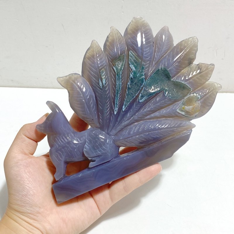 2 Pieces Geode Agate Druzy Nine-tailed Fox Carving 19 -Wholesale Crystals