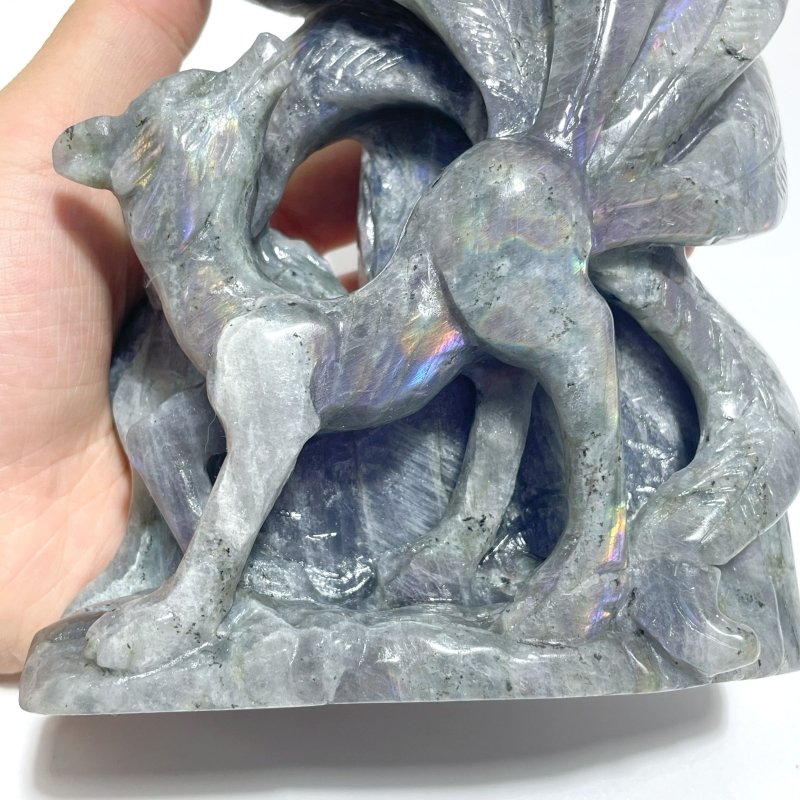 2 Pieces Labradorite Nine - tailed Fox Carving - Wholesale Crystals