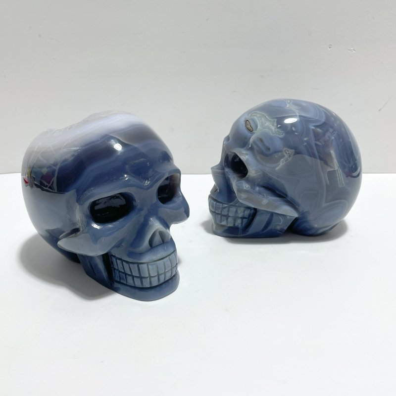 2 Pieces Large Druzy Geode Agate Skull Carving - Wholesale Crystals