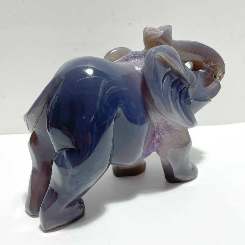 2 Pieces Large Geode Druzy Amethyst Mixed Agate Elephant Carving - Wholesale Crystals