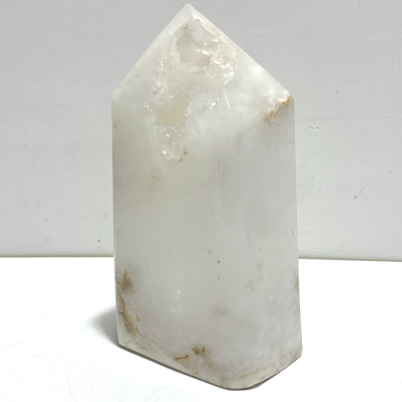 2 Pieces Large Geode Druzy White Moss Agate Four - sided Points - Wholesale Crystals