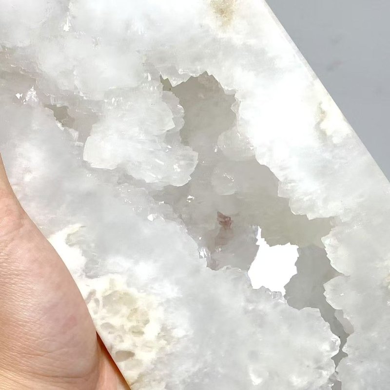 2 Pieces Large Geode Druzy White Moss Agate Four - sided Points - Wholesale Crystals