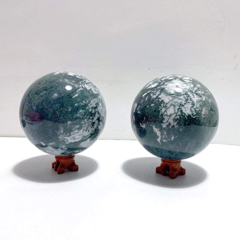 2 Pieces Large Moss Agate Large Sphere - Wholesale Crystals