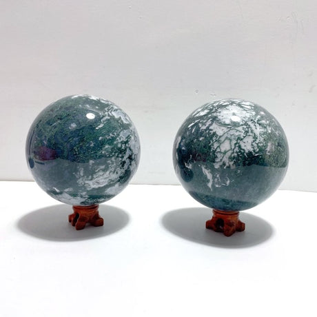 2 Pieces Large Moss Agate Large Sphere - Wholesale Crystals