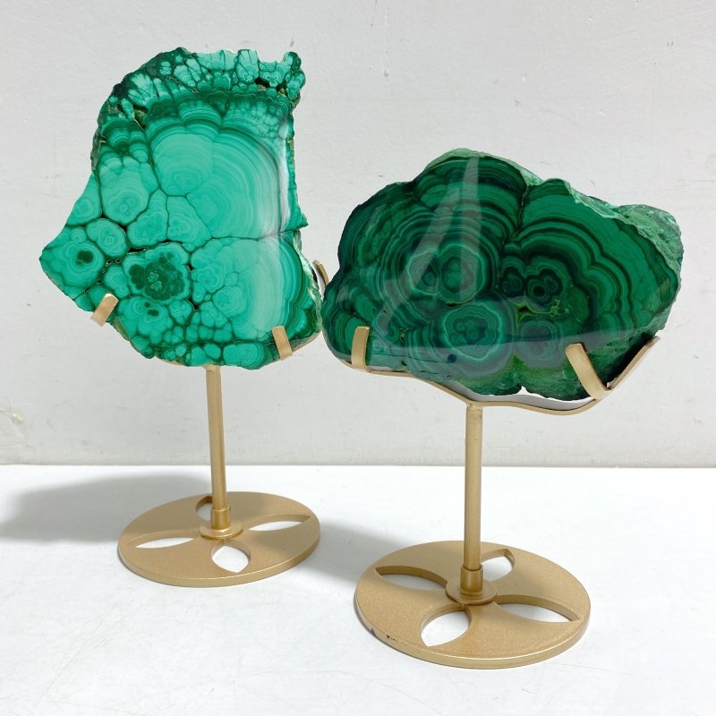 2 Pieces Malachite Raw Bottom With Stand - Wholesale Crystals