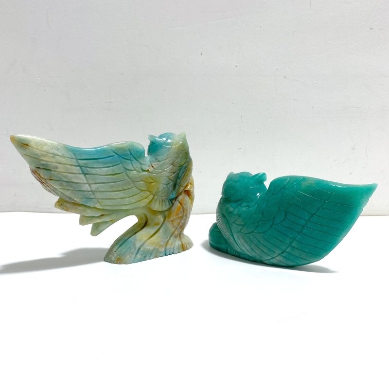2 Pieces Owl Carving Amazonite Caribbean Calcite - Wholesale Crystals