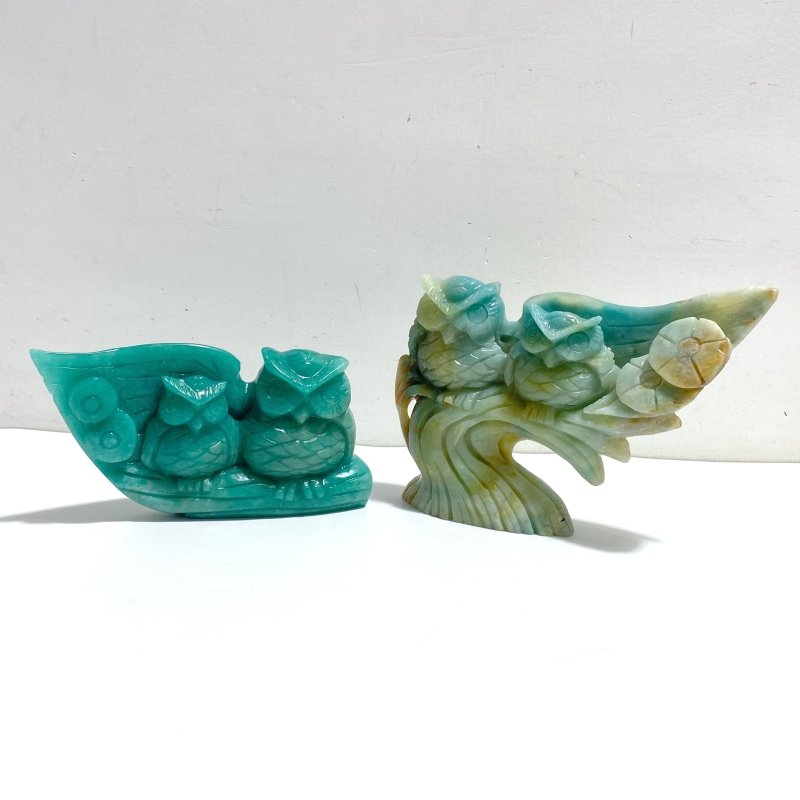 2 Pieces Owl Carving Amazonite Caribbean Calcite - Wholesale Crystals