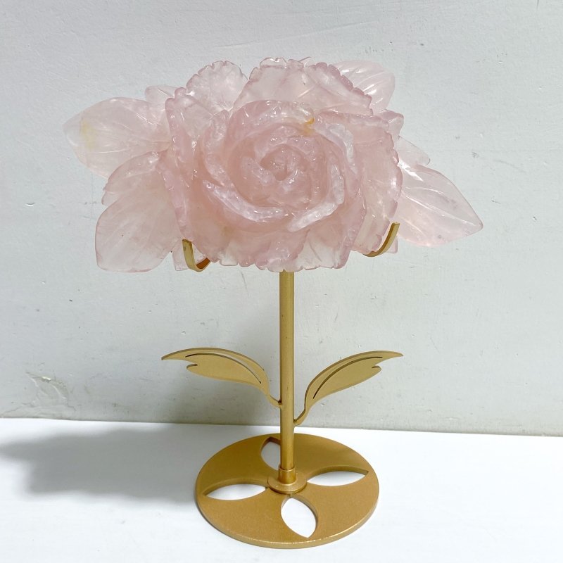 2 Pieces Rose Quartz Flower Carving With Stand -Wholesale Crystals