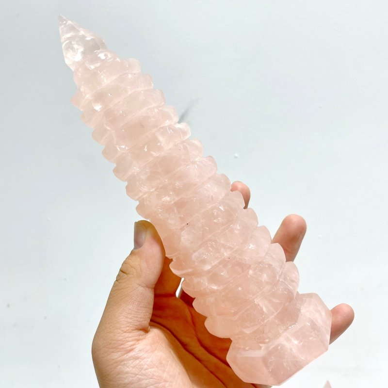 2 Pieces Rose Quartz Wenchang Tower 9 - level Pagoda - Wholesale Crystals