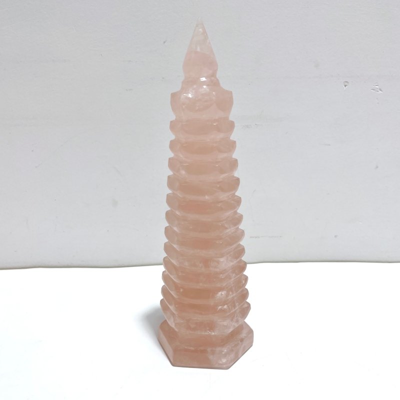 2 Pieces Rose Quartz Wenchang Tower 9 - level Pagoda - Wholesale Crystals