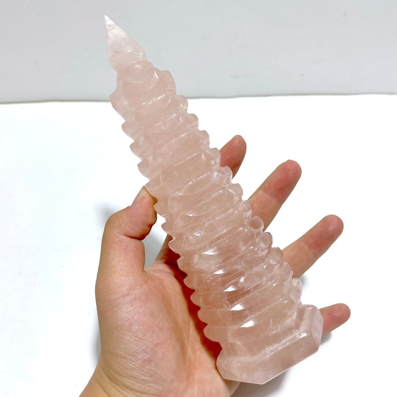 2 Pieces Rose Quartz Wenchang Tower 9 - level Pagoda - Wholesale Crystals