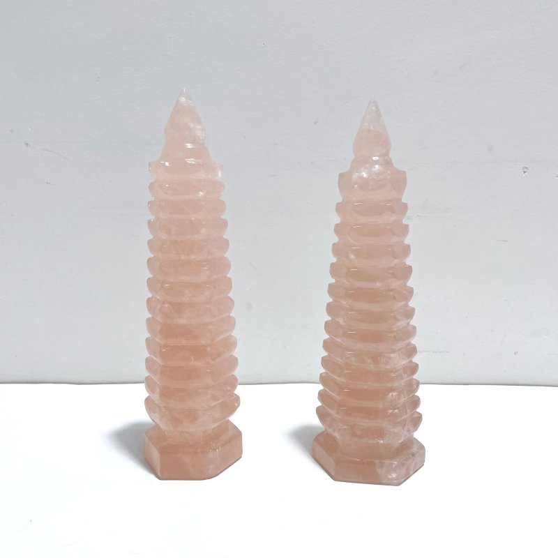 2 Pieces Rose Quartz Wenchang Tower 9 - level Pagoda - Wholesale Crystals