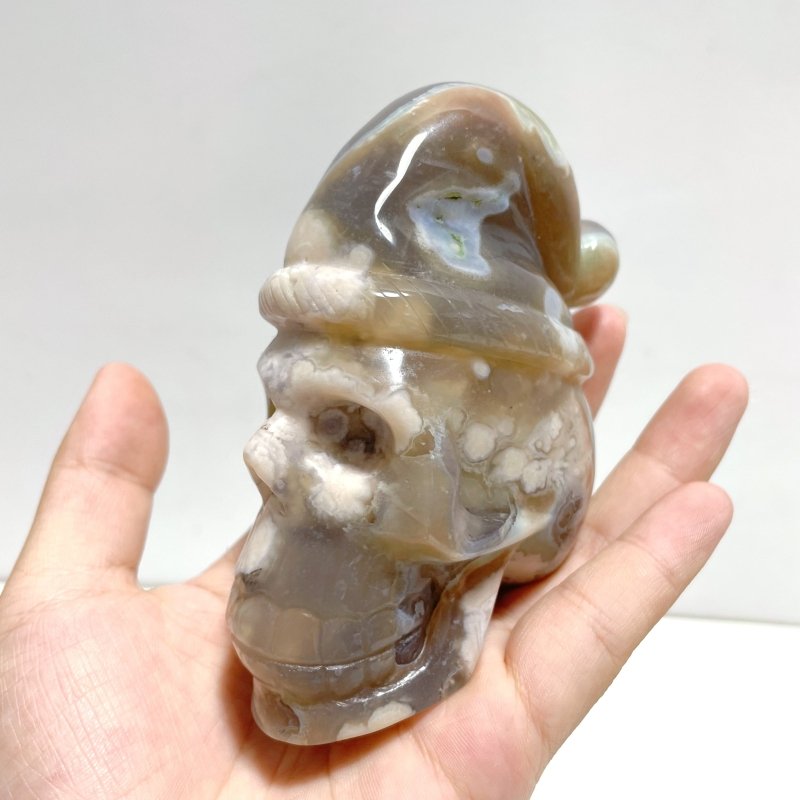 2 Pieces Sakura Flower Agate Christmas Hat Skull Carving - Wholesale Crystals